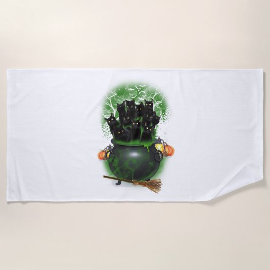 Serviette De Plage Chat noir Tshirt Halloween sorcière (Devant)