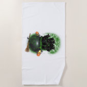 Serviette De Plage Chat noir Tshirt Halloween sorcière (Devant)