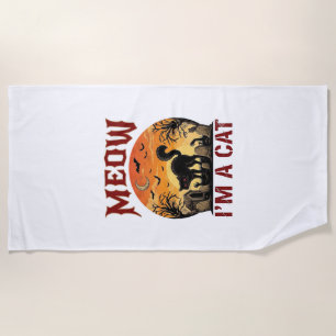 Serviette De Plage Chat qui miaule Halloween noir cimetière_1
