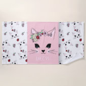Serviette De Plage Chat rose (Devant)
