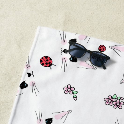 Serviette De Plage Chat rose (En situation)