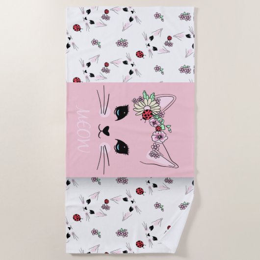Serviette De Plage Chat rose (Devant)
