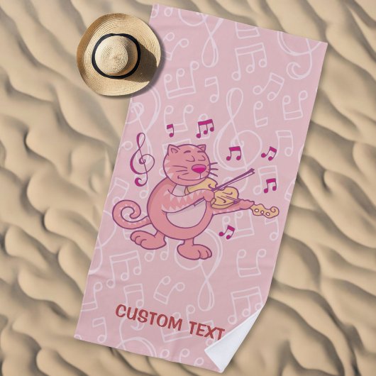 Serviette De Plage Chat rose avec violon