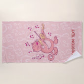 Serviette De Plage Chat rose avec violon (Devant)