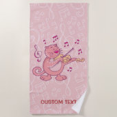 Serviette De Plage Chat rose avec violon (Devant)