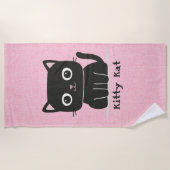 Serviette De Plage Chat rose et noir mignon (Devant)