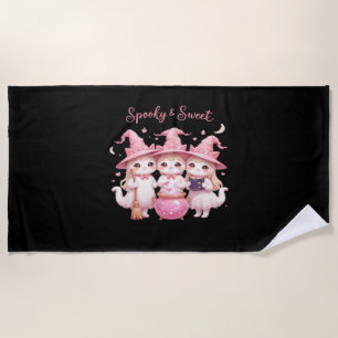 Serviette De Plage Chat sorcière éffrayante et sucrée Chat surdimensi