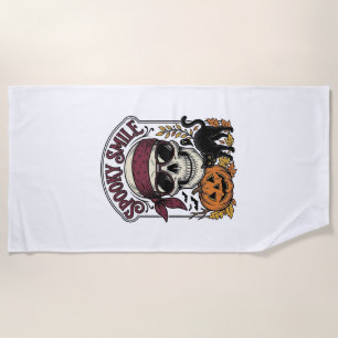 Serviette De Plage Chat squelette Halloween Citrouille Vintage Graphi