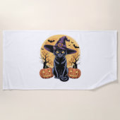 Serviette De Plage Chat sur T-shirt citrouille Halloween (Devant)