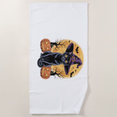 Serviette De Plage Chat sur T-shirt citrouille Halloween (Devant)