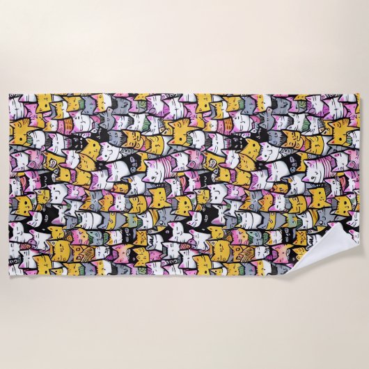 Serviette De Plage Chat visage mignonette kittie animaux motif doodé (Devant)