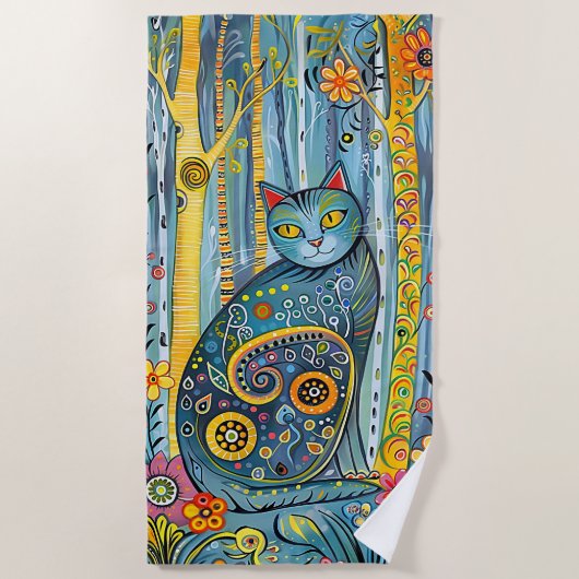 Serviette De Plage Chat Whimsical (Devant)