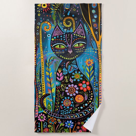 Serviette De Plage Chat Whimsical (Devant)