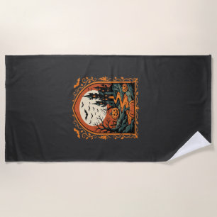 Serviette De Plage Château Hanté Halloween Citrouille Lune Vector Art
