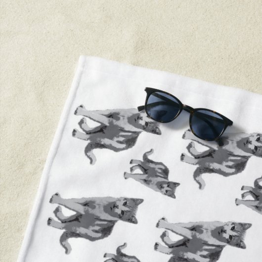 Serviette De Plage Chaton gris (En situation)