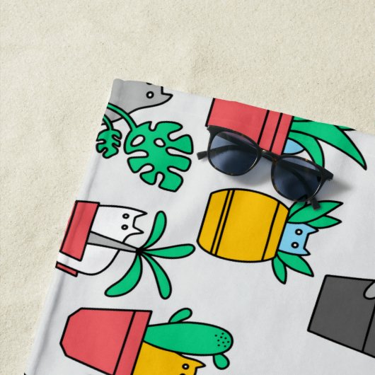 Serviette De Plage Chats dans les pots à fleurs (En situation)