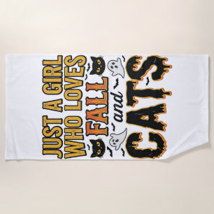 Serviette De Plage Chats d'automne fille d'Halloween Graphisme Vintag