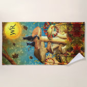 Serviette De Plage Chats de champignons Monogramme (Devant)