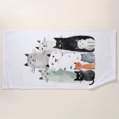 Serviette De Plage Chats et amis Aquarelle Gouache Illustration (Devant)