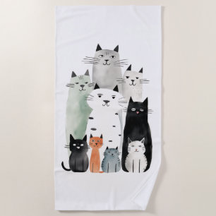 Serviette De Plage Chats et amis Aquarelle Gouache Illustration