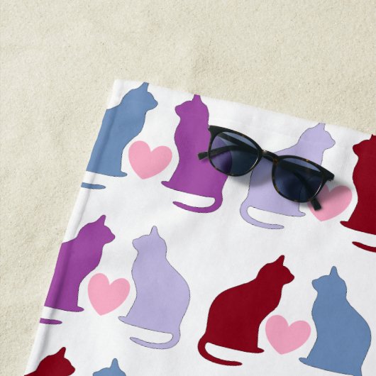 Serviette De Plage Chats et Coeurs Motif (En situation)