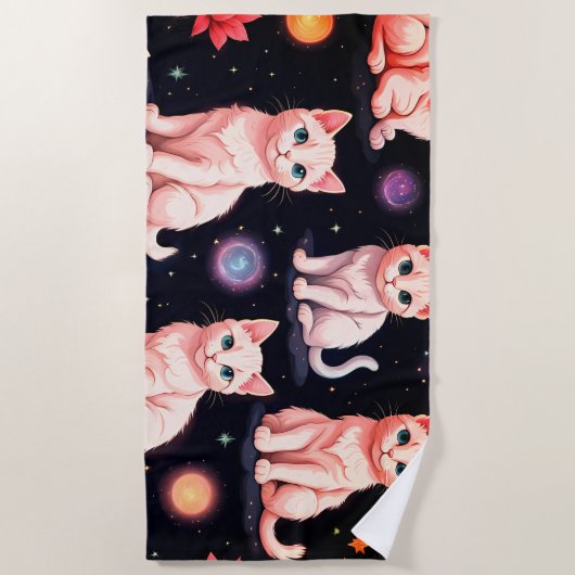 Serviette De Plage Chats et étoiles (Devant)