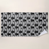 Serviette De Plage Chats Kitty Noir Motif Gris et Noir (Devant)