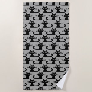 Serviette De Plage Chats Kitty Noir Motif Gris et Noir