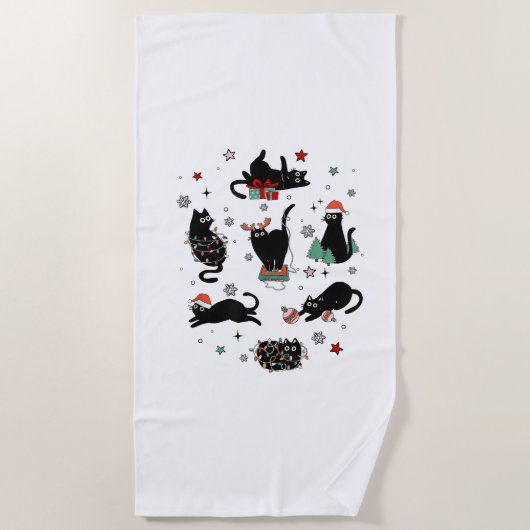 Serviette De Plage Chats noirs de Noël (Devant)