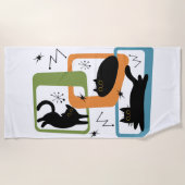 Serviette De Plage Chats noirs du milieu du siècle (Devant)