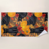 Serviette De Plage Chats noirs et citrouilles 2 (Devant)