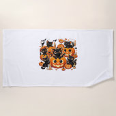 Serviette De Plage Chats noirs mignons en Citrouille Halloween Night  (Devant)