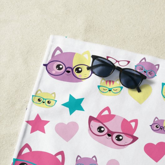 Serviette De Plage Chats Pastel cool Avec Verres Motif, Turquoise (En situation)