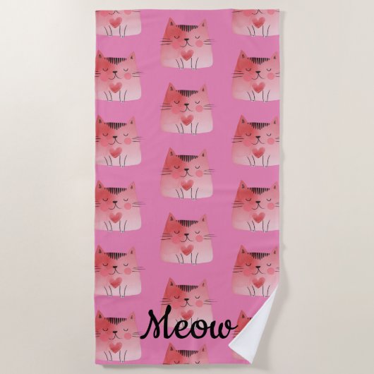 Serviette De Plage Chats roses girly à coeur  (Devant)