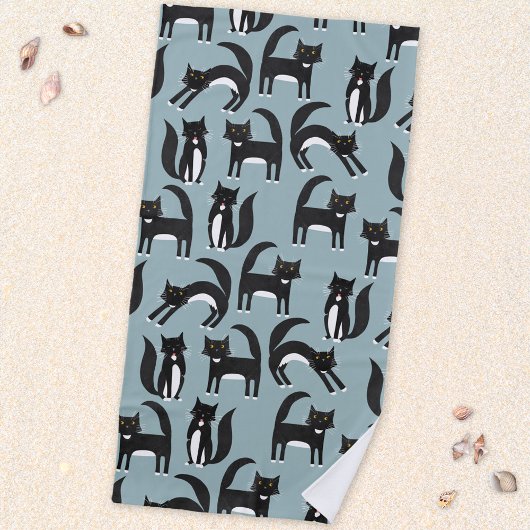 Serviette De Plage Chats Tuxedo noirs et blancs