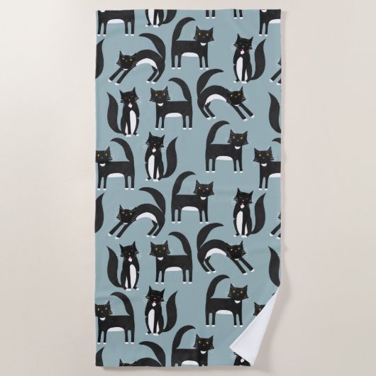 Serviette De Plage Chats Tuxedo noirs et blancs (Devant)