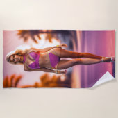 Serviette De Plage Chaud jeune modèle féminin en rose Beach Towel (Devant)