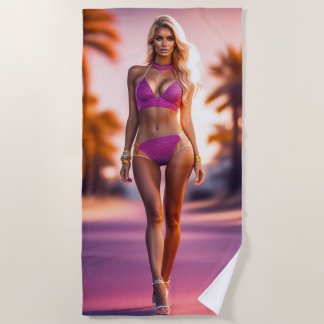Serviette De Plage Chaud jeune modèle féminin en rose Beach Towel