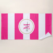 Serviette De Plage Chaud rose blanc rayures Chic Monogramme Personnal (Devant)