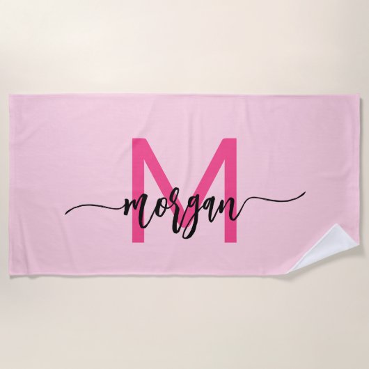 Serviette De Plage Chaud rose moderne Script Girl Monogramme Nom (Devant)