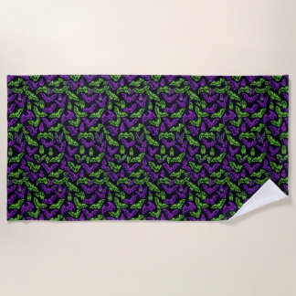 Serviette De Plage Chauves-souris vertes violettes néon colorées Hall