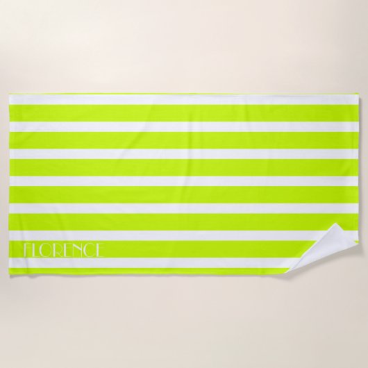 Serviette De Plage chaux électrique & rayures de cabane blanche perso (Devant)