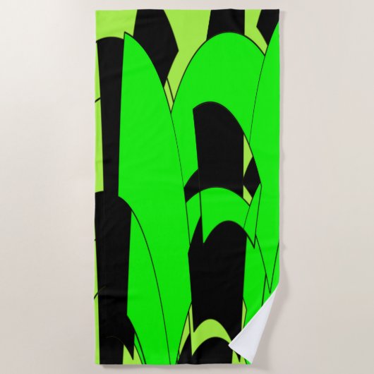 Serviette De Plage Chaux vert et noir Splash moderne (Devant)