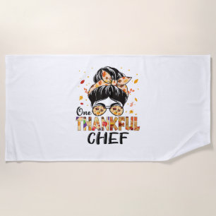 Serviette De Plage Chef One Thankful Messy Bun Women Thanksgiving Fal