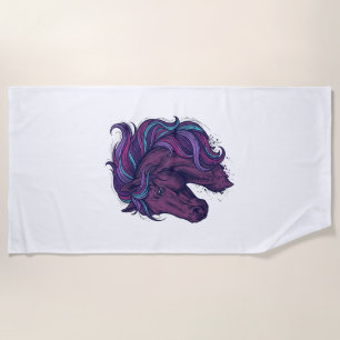 Serviette De Plage Chemise d'art de tête de cheval colorée gravée vin