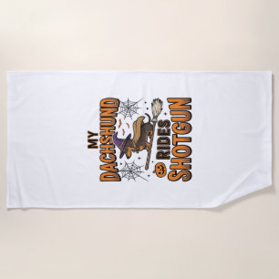 Serviette De Plage Chemise de Dachshund Halloween Sorcière Balai Roul
