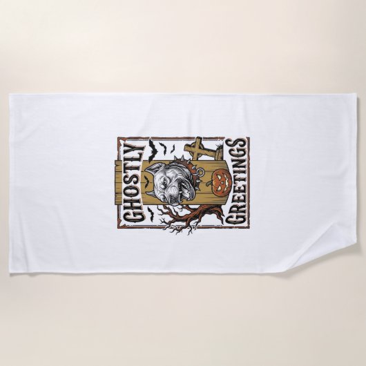 Serviette De Plage Chemise de salutations fantomatiques Gravure vinta (Devant)