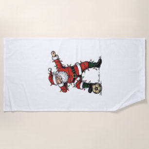 Serviette De Plage Chemise de sport de Noël Vintage Santa Soccer_1