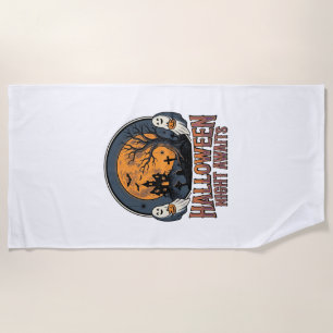 Serviette De Plage Chemise fantôme lune gravée scène Halloween vintag