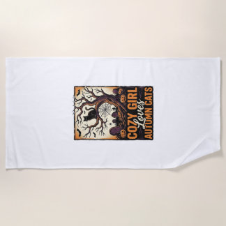 Serviette De Plage Chemise fille Halloween vintage amoureuse des chat